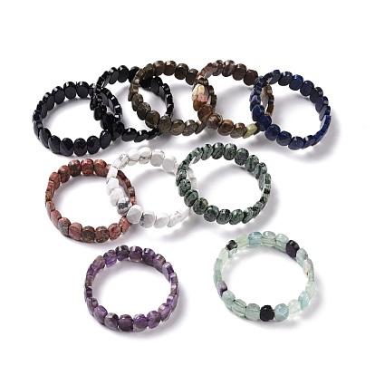 Bracelet extensible en perles ovales avec pierres précieuses pour femme