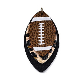 Pendentif simili cuir motif ballon de rugby, avec anneau de saut en fer, feuille triple couche