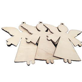 10Pcs Unfinished Wood Angel Shaped Cutouts Ornament, Angel Blank Hanging Pendants, DIY Painting Supplies