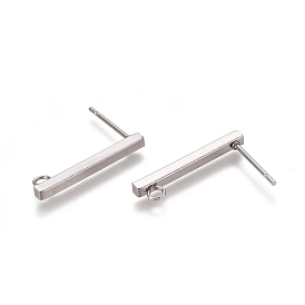 304 Stainless Steel Stud Earring Findings, with Loop, Rectangle