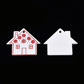 Christmas Spray Painted Wood Big Pendants, with Single-Sided Printed, House Charm with Snowflake Pattern