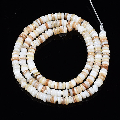 Natural Freshwater Shell Beads Strands, Flat Round/Disc, Heishi Beads