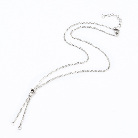304 collier d'acier inoxydable de la chaîne de la câblerie, avec des perles d'arrêt de curseur, fermoirs de pince de homard et chaîne d'extension de coeur