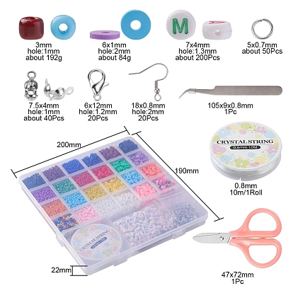 DIY Letter and Heishi Beaded Earring Bracelet Making Kit, Including Polymer Clay Disc & Glass Seed & Initial Acrylic Beads, Iron Earring Hooks, Scissors, Tweezers