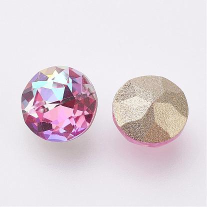 K9 Glass Rhinestone Cabochons, Imitation Austrian Crystal, Pointed Back & Back Plated, Faceted, Flat Round, Back Plated