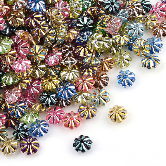 Plating Transparent Acrylic Beads, Metal Enlaced, Flower