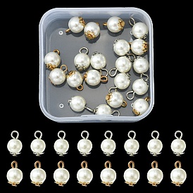 20Pcs 2 Colors Resin Imitation Pearl Round Charms, with Alloy Findings