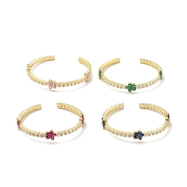 Bracelets de manchette ouverts fleur de zircone cubique, bijoux en laiton plaqué or véritable 18k pour femmes