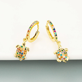 Colorful CZ Turtle Earrings - Unique Animal Design for Fashionable Women