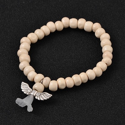 Enfants bracelets bracelets élastiques en perles de bois, avec des pendentifs acryliques en alliage, belle robe de mariée ange dangle, 45mm