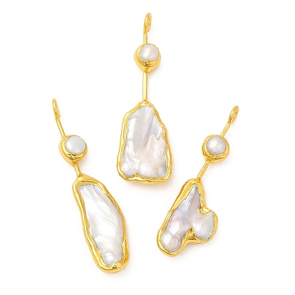Golden Plated Brass Big Pendants, Natural Pearl Irregular Oval Charms, Long-Lasting Plated