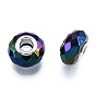 Opaque Large Hole Acrylic European Beads, with Silver Color Plated Iron Double Cores, Rondelle