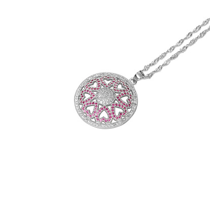 Ожерелье shegrace Fashion 925 из стерлингового серебра, круглый кулон с микро проложить красный ааа кубический цирконий сердце, 17.7 дюйм