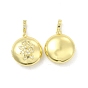 Brass Micro Pave Clear Cubic Zirconia Locket Pendants, Light Gold Tone Flat Round with Human Charms