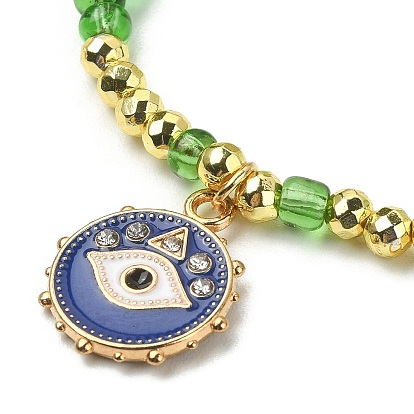 Bracelet extensible en hématite synthétique et perles de graines, bracelet à breloques mauvais œil en alliage émaillé