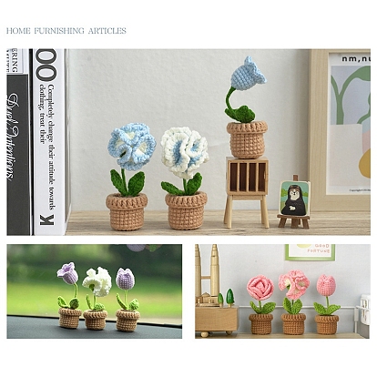 DIY Pot Flower Display Doll Decoration Crochet Kit, Including Cotton Thread, Crochet Hook Needle, Knit Needle, Locking Stitch Marker