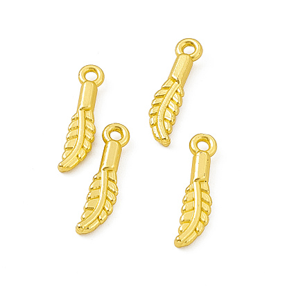Rack Plating Alloy Pendants, Cadmium Free & Lead Free & Nickle Free, Feather Charms