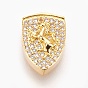 Brass Micro Pave Cubic Zirconia Beads, Lead Free & Cadmium Free & Nickel Free, Long-Lasting Plated, Shield with Horse, Clear