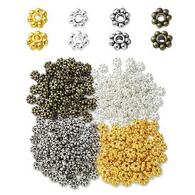 300Pcs 4 Colors Tibetan Style Alloy Daisy Spacer Beads, Granulated Beads