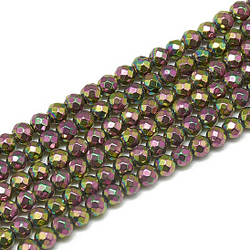 Electroplate Synthetic Hematite Beads Strands, Faceted, Round, Non-magnetic Hematite