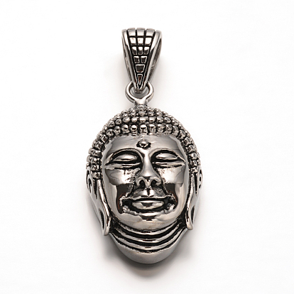 Buddha 304 pendentifs en acier inoxydable, 44.5x25.5x14mm, Trou: 13x6mm