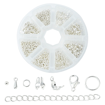 Kit de recherche de fabrication de bijoux de bricolage, y compris les pointes de perles en laiton et la perle à écraser, rallonge de chaîne de fer et anneaux de saut, fermoirs et breloques en alliage de zinc