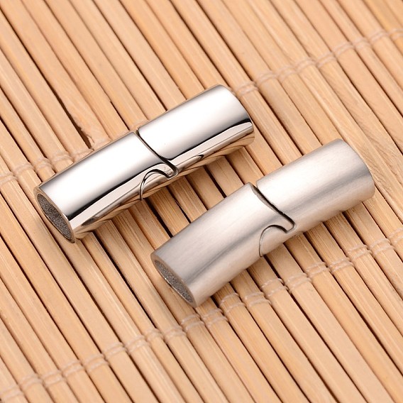 304 Stainless Steel Rectangle Magnetic Clasps with Glue-in Ends, 28x9x6mm, Hole: 4x7mm