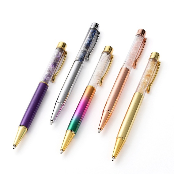 Ballpoint Pens, with Natural Gemstone Chip Beads