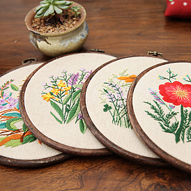 DIY Flower Pattern Linen Embroidery Hanging Ornament Kits, including Fabric, Thread, No Embroidery Hoop