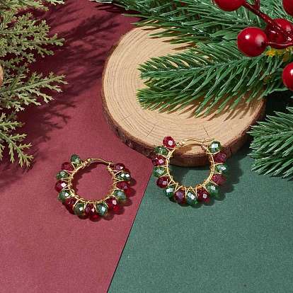 Блестящие стеклянные плетеные большие серьги-кольца, рождество 304 украшения из проволоки из нержавеющей стали для женщин
