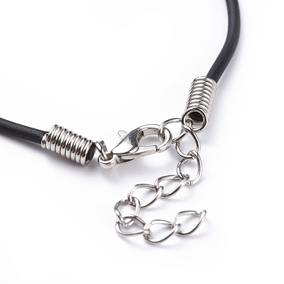 Cordon de collier de bijoux, cordon pvc, noir, couleur platine fermoir de fer et une chaîne réglable