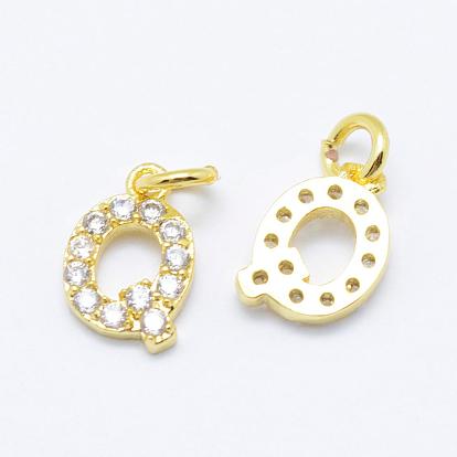 Brass Micro Pave Grade AAA Cubic Zirconia Charms, Letter Q, Cadmium Free & Nickel Free & Lead Free