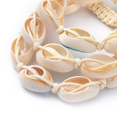 Adjustable Printed Cowrie Shell Braided Bead Bracelets, with Korean Waxed Polyester Cord