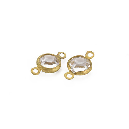 Brass Glass Links/Connectors, Faceted Flat Round