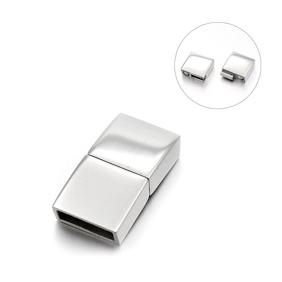 Smooth 304 Stainless Steel Rectangle Magnetic Clasps with Glue-in Ends, 23x12x5mm, Hole: 10x3mm