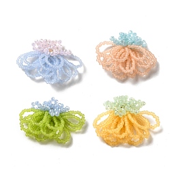 Cabochons de fleurs tressées en perles de verre, avec des résultats de tamis en fer doré, pour les ornements de costume de boucle d'oreille de broche de bricolage