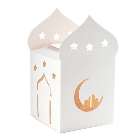 Ramadan & Eid Mubarak Paper Castle Gift Bags, Folding Gift Packaging Box with Hollow Window