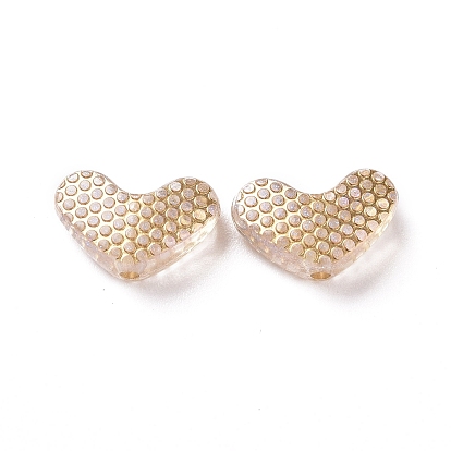 Plating Transparent Acrylic Beads, Golden Metal Enlaced, Heart