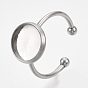 201 componentes de anillos de dedo de puño de acero inoxidable, ajustes de la base del anillo de la almohadilla, plano y redondo