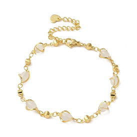 Brass Link Chain Bracelets, with Glass