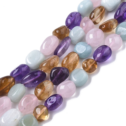 Natural Gemstone Beads Strands, with Natural Amazonite & Rose Quartz & Amethyst & Citrine, Tumbled Stone, Nuggets