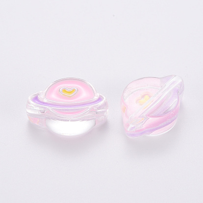 Perles acryliques transparentes, avec l'émail, planète