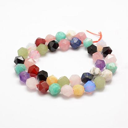 Natural & Synthetic Gemstone Beads Strands, Faceted, Star Cut Round Beads