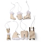 Christmas Unfinished Wood Pendant Decorations, Wall Decorations, with Burlap Ropes & Iron Loops