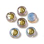 Transparent Spray Painted Glass Beads, with Golden Brass Findings, Flat Round with Smile