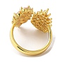 Enamel Double Leopard Open Cuff Ring with Cubic Zirconia, Real 18K Gold Plated Brass Jewelry, Long-Lasting Plated