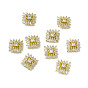 Brass Pave Clear Cubic Zirconia Cabochons, Nail Art Decoration Accessories, with Glass Rhinestone, Rombus