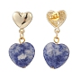 5 pares 5 aretes colgantes de corazón con piedras preciosas mixtas naturales y sintéticas, joyas de aleación para mujer