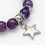 Natural Gemstone Beaded Star Charm Stretch Bracelets, with Stainless Steel Findings, 54mm