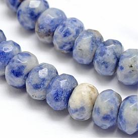 Facettes tache bleue naturelle jasper rondelle perles brins, 8x5mm, Trou: 1mm, Environ 76 pcs/chapelet, 15.2 pouce